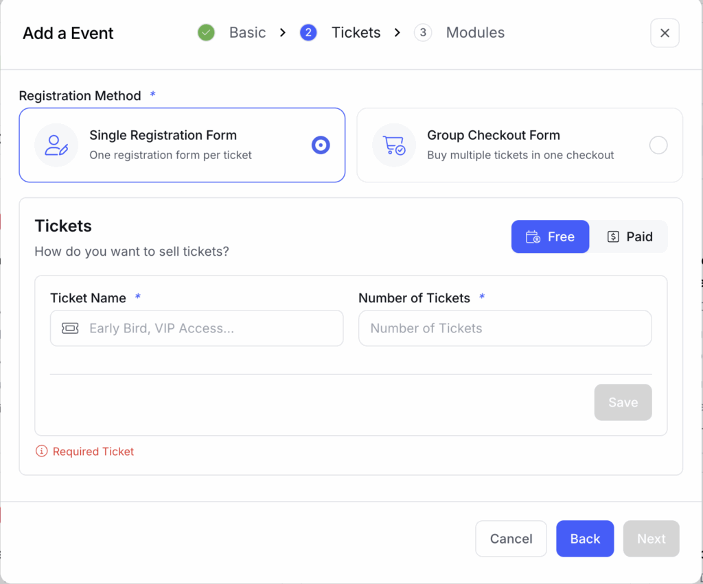 Ticket configuration step